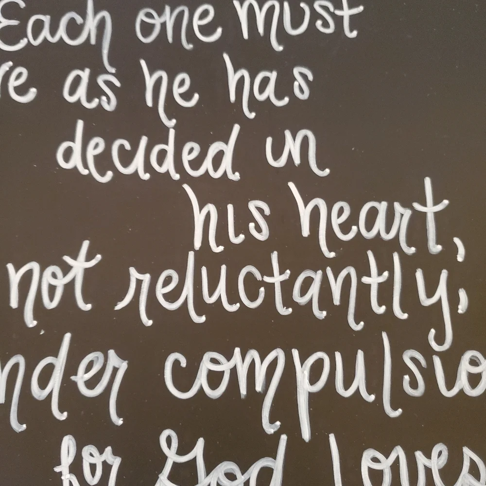 Inspirational 2 Corinthians 9:7 Black Chalk Board Wall Decor Plaque 12